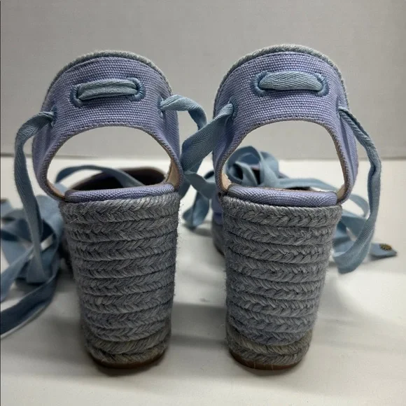 Stuart Weitzman Espadrille Wedges Heels Lace Up Ankle Strap Canvas Blue Size 6.5 - Picture 7 of 14